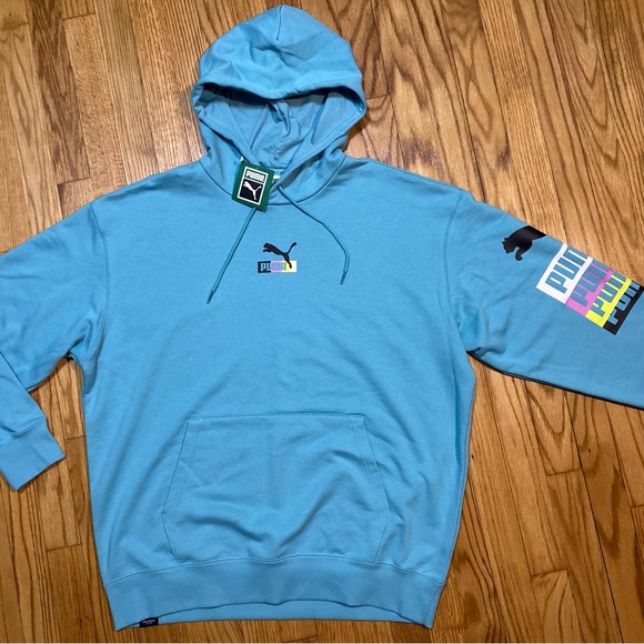 PUMA Brand Love Multiplacement Hoodie Porcelain Blue Men’s Sz L New! - Picture 2 of 9